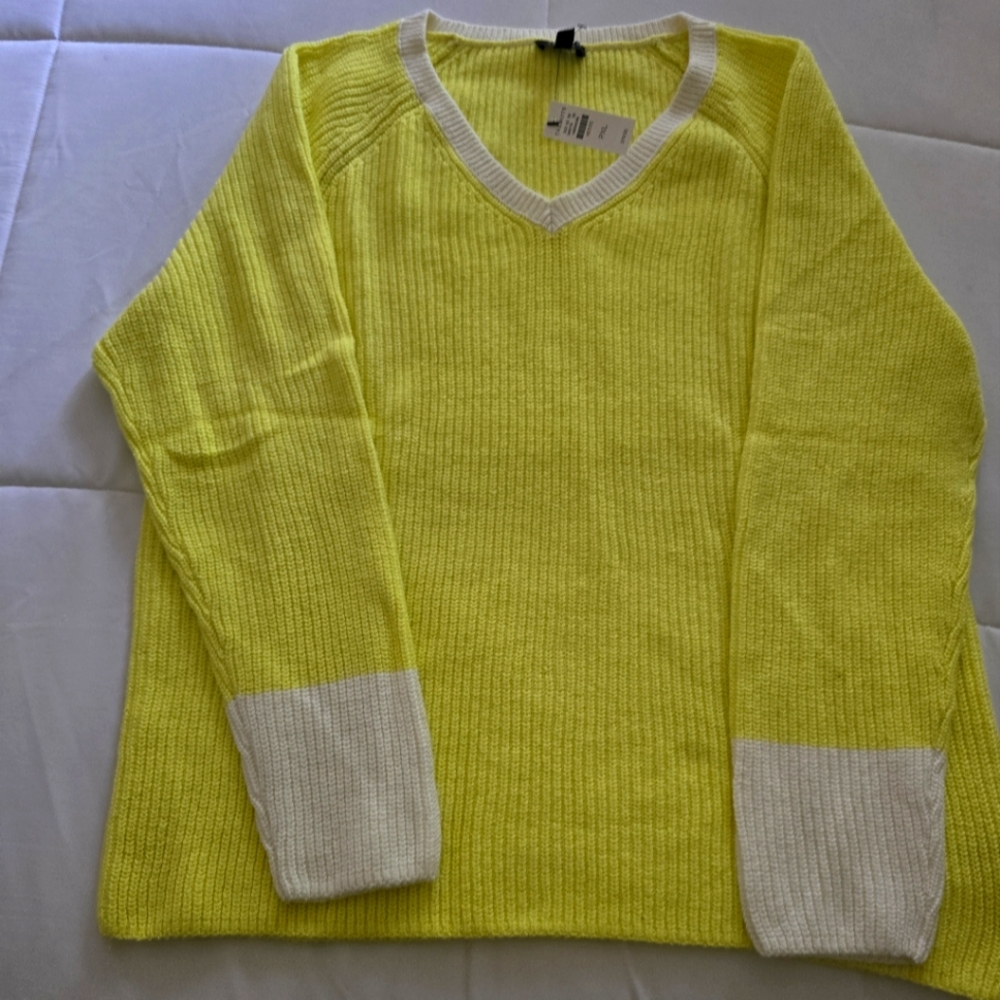 Talbots yellow with white trim V-Neck Sweater